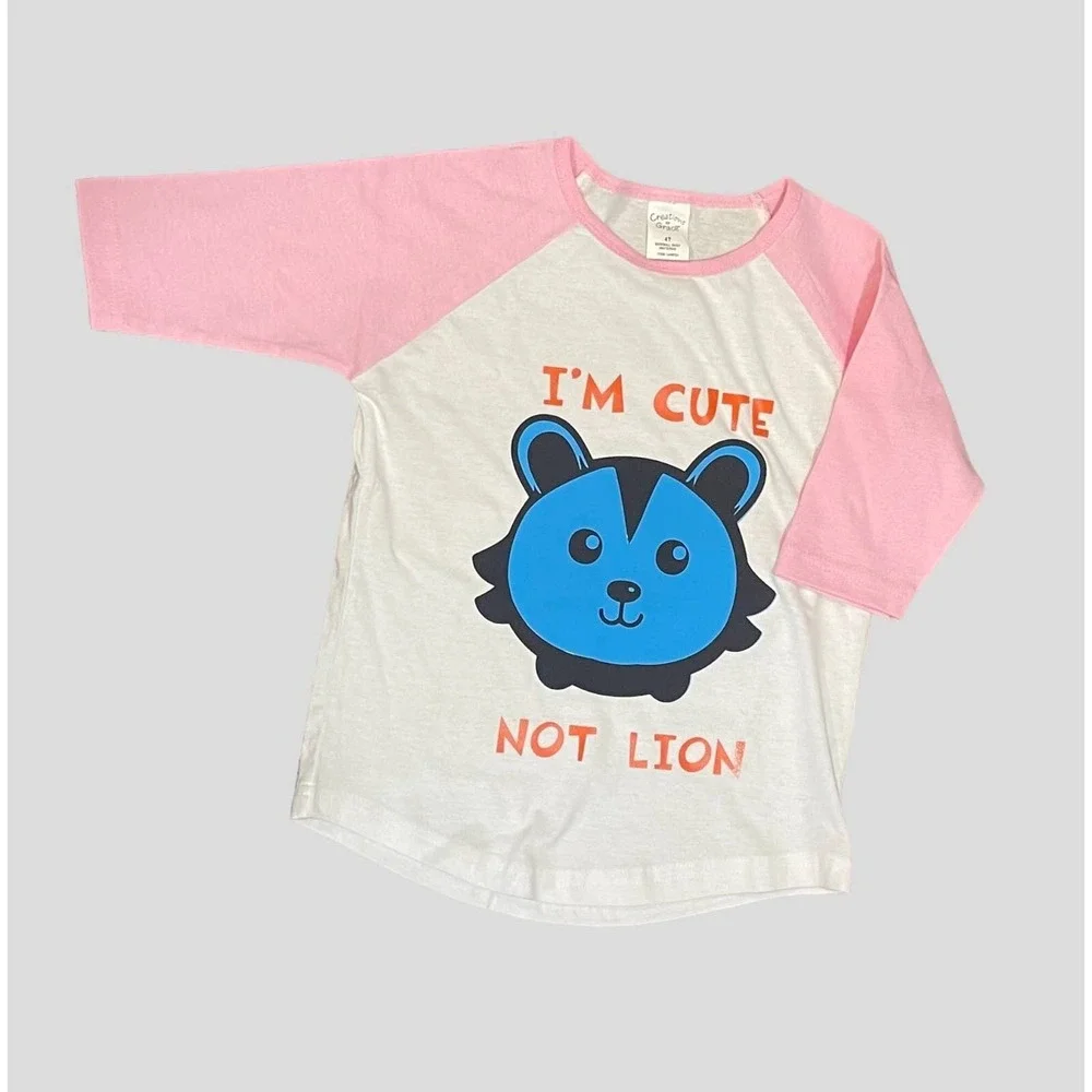 I'm Cute Not Lion|Baseball Style|‎ Toddler Tee Shirt Cotton 4T|Cute|Funny|Animal